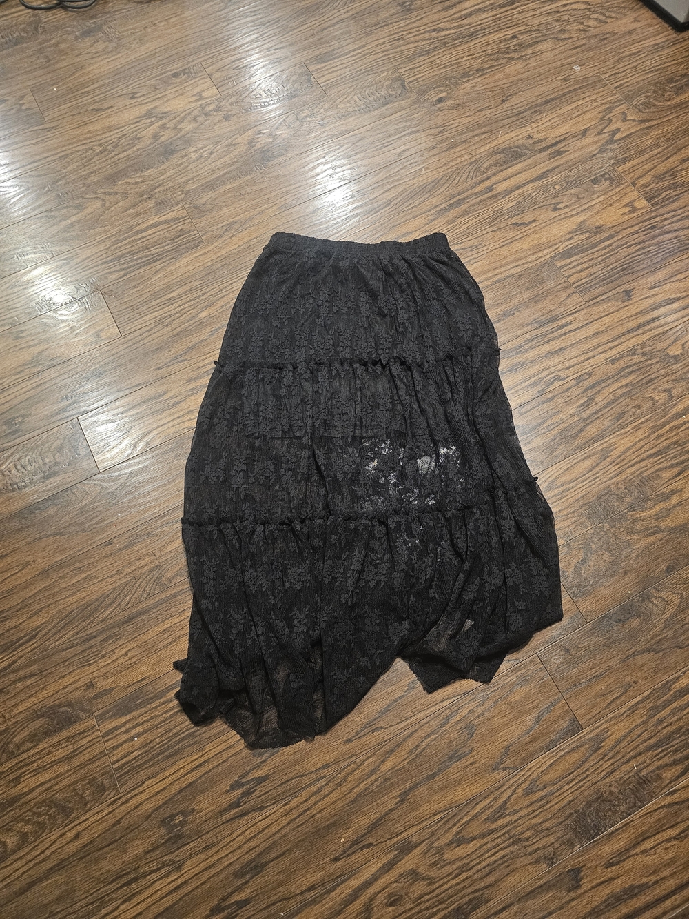 Maurices Black Lace Tiered Maxi Skirt